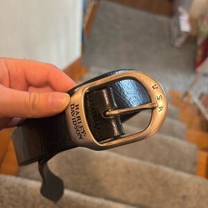 HARLEY DAVIDSON Genuine Leather Vintage Black Belt Size 30 with silver hardware